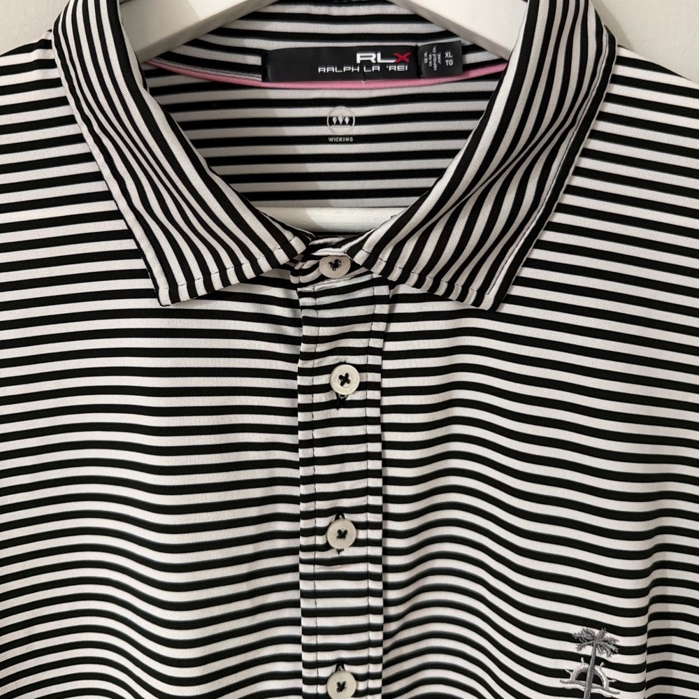 RLX Ralph Lauren Mens Striped Golf Polo Shirt Black White XL Wicking Stretch